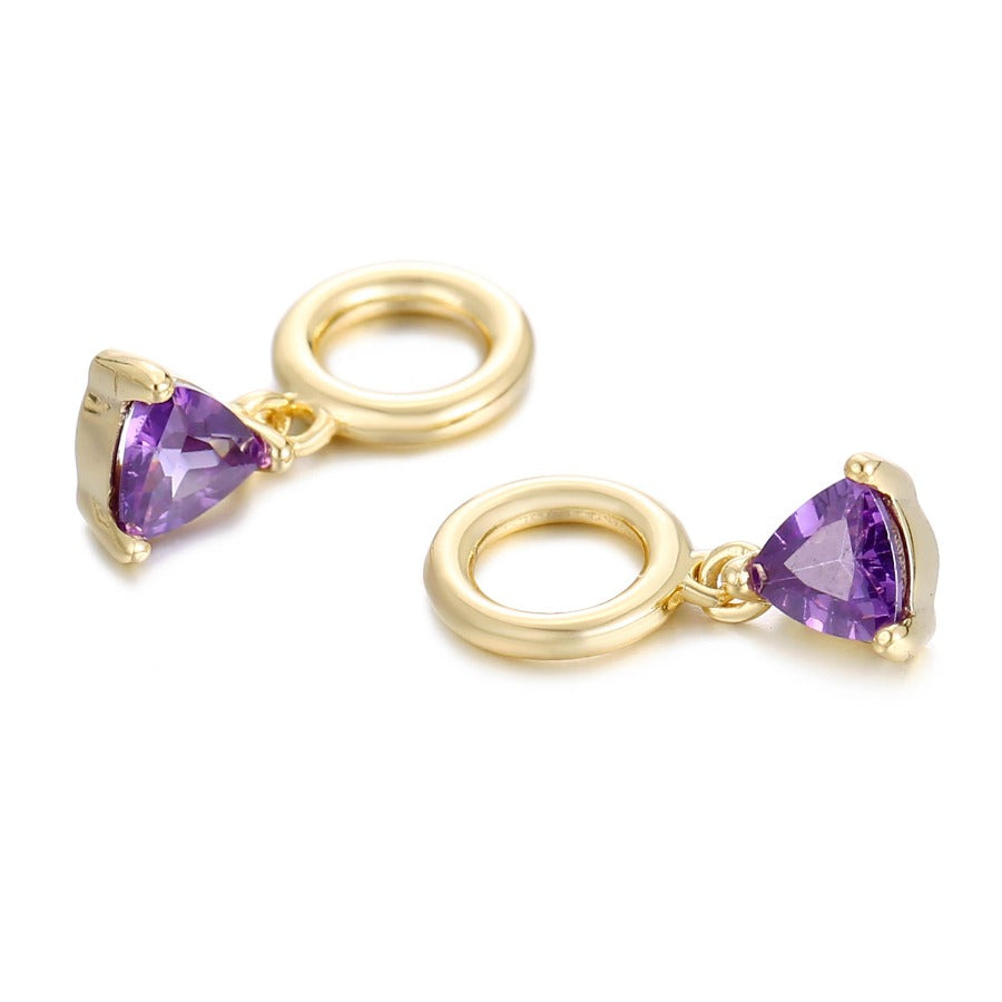 18K Gold Amethyst Cubic Zirconia Gemstone Charm