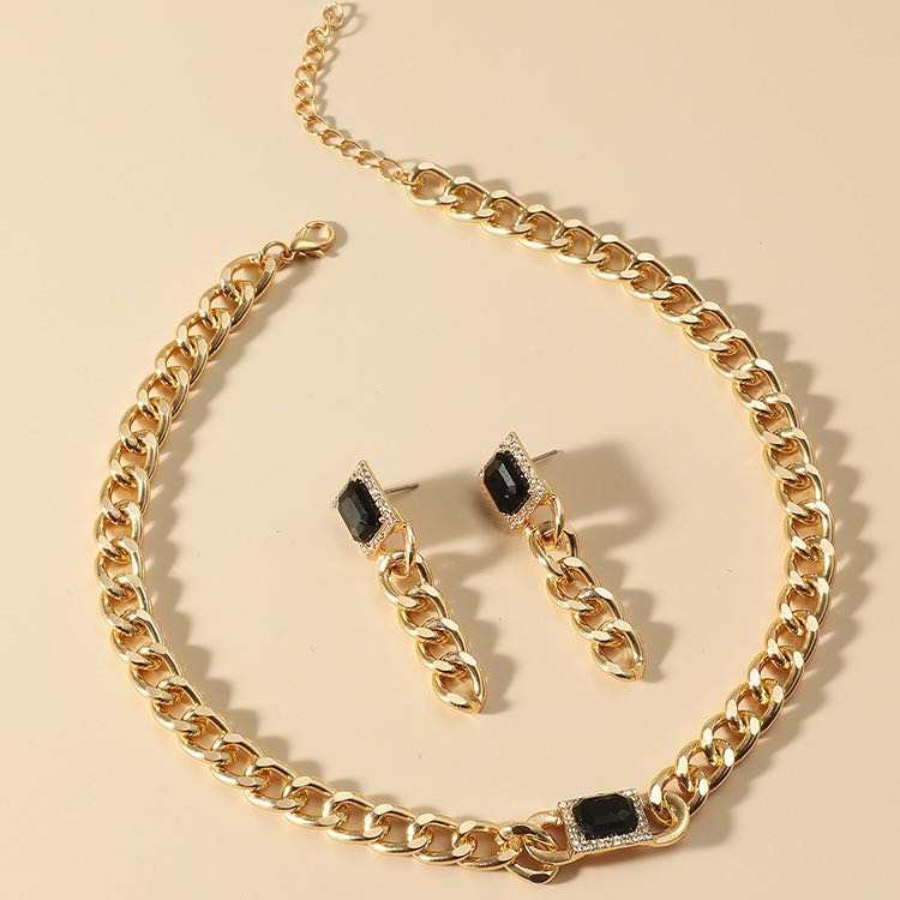 18ct Gold Plated Crystal Gemstones Cuban Chain Necklace