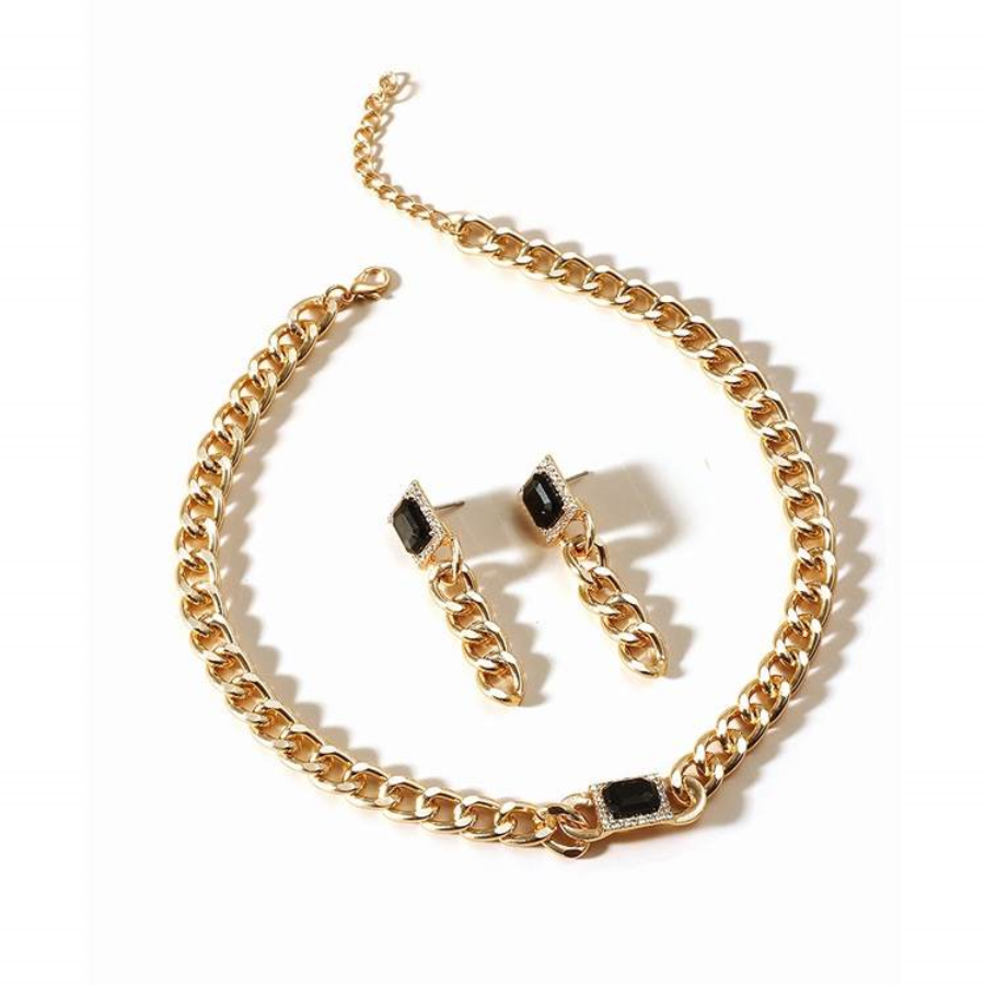 18ct Gold Plated Crystal Gemstones Cuban Chain Necklace