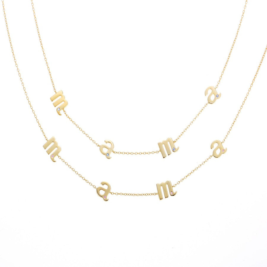 Mama Necklace in 18ct Gold Plating with Angel Pink Cubic Zirconia