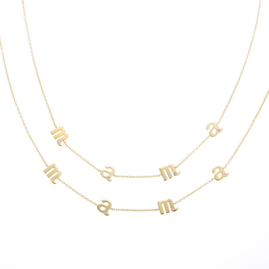 Mama Necklace in 18ct Gold Plating with Baby Blue Cubic Zirconias