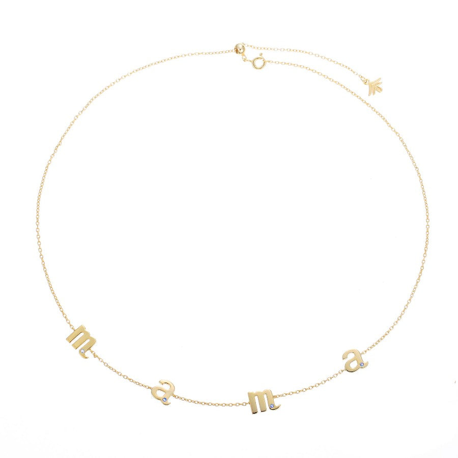 Mama Necklace in 18ct Gold Plating with Baby Blue Cubic Zirconias