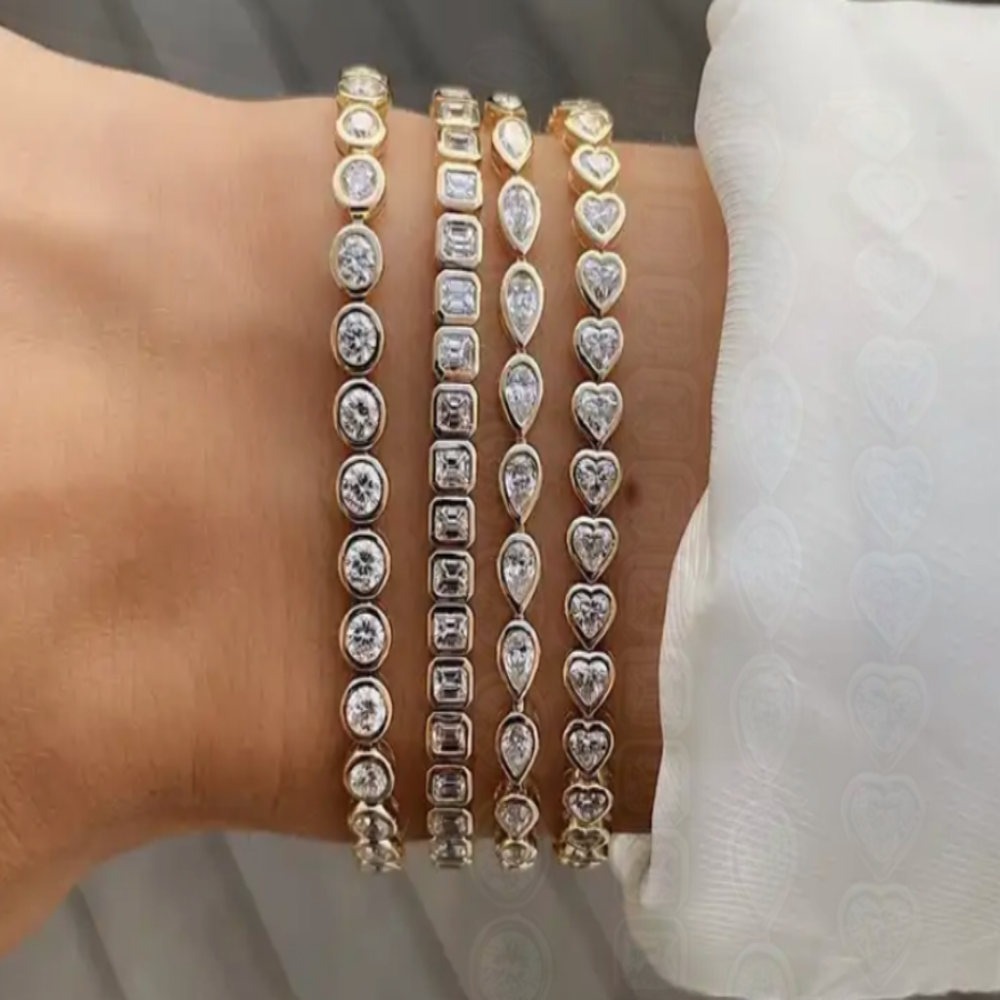 18ct Gold Plated Round Cut Cubic Zirconia Gemstones Tennis Bracelet