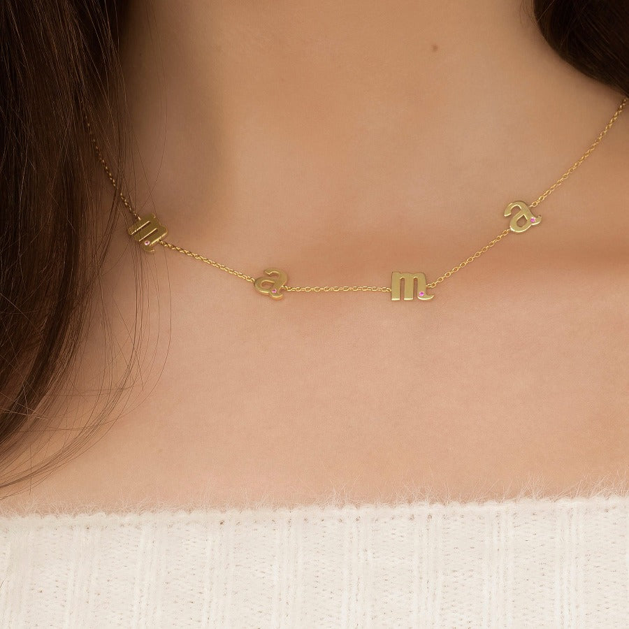 Mama Necklace in 18ct Gold Plating with Baby Blue Cubic Zirconias