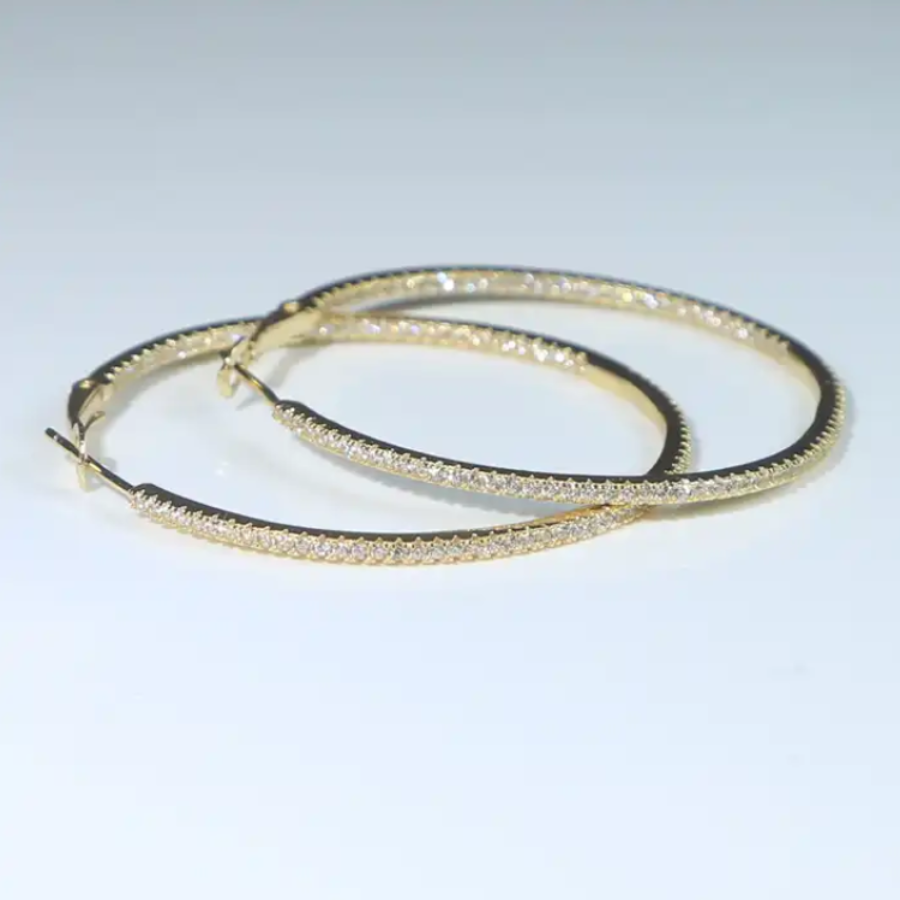 18ct Gold-Plated Large Hoop Earrings with Cubic Zirconia
