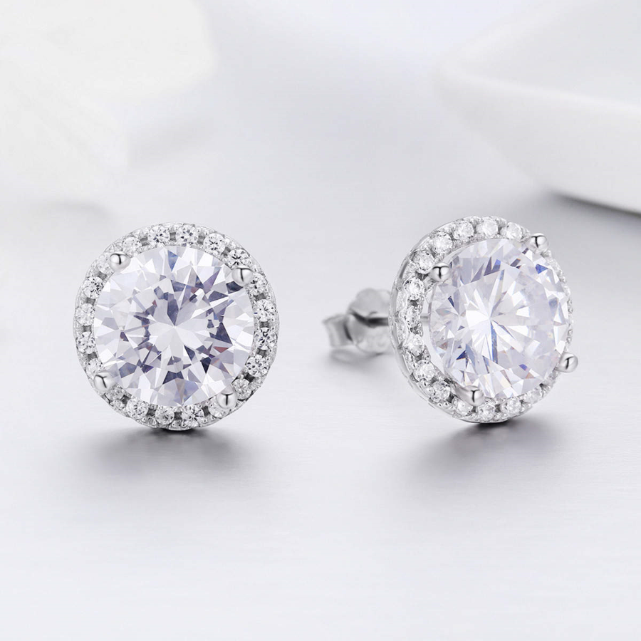 Platinum Plated Cubic Zirconia Gemstones Stud Earrings