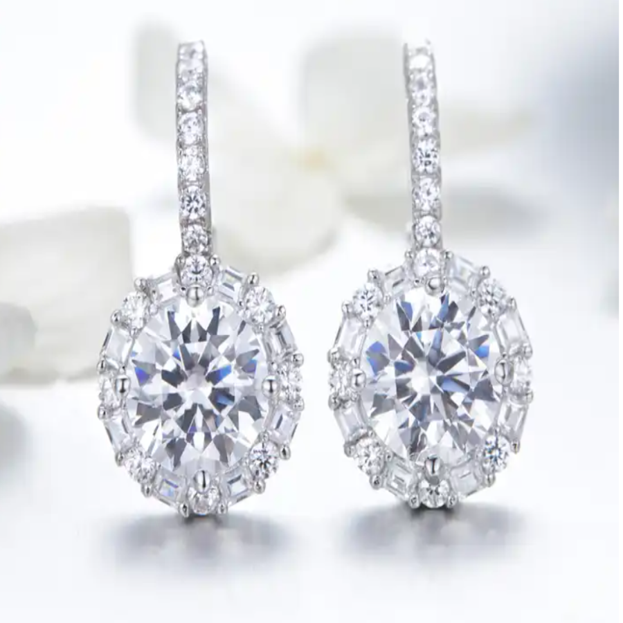 Platinum Plated Dazzling Cubic Zirconia Gemstones Earrings