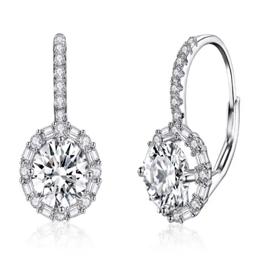 Platinum Plated Dazzling Cubic Zirconia Gemstones Earrings