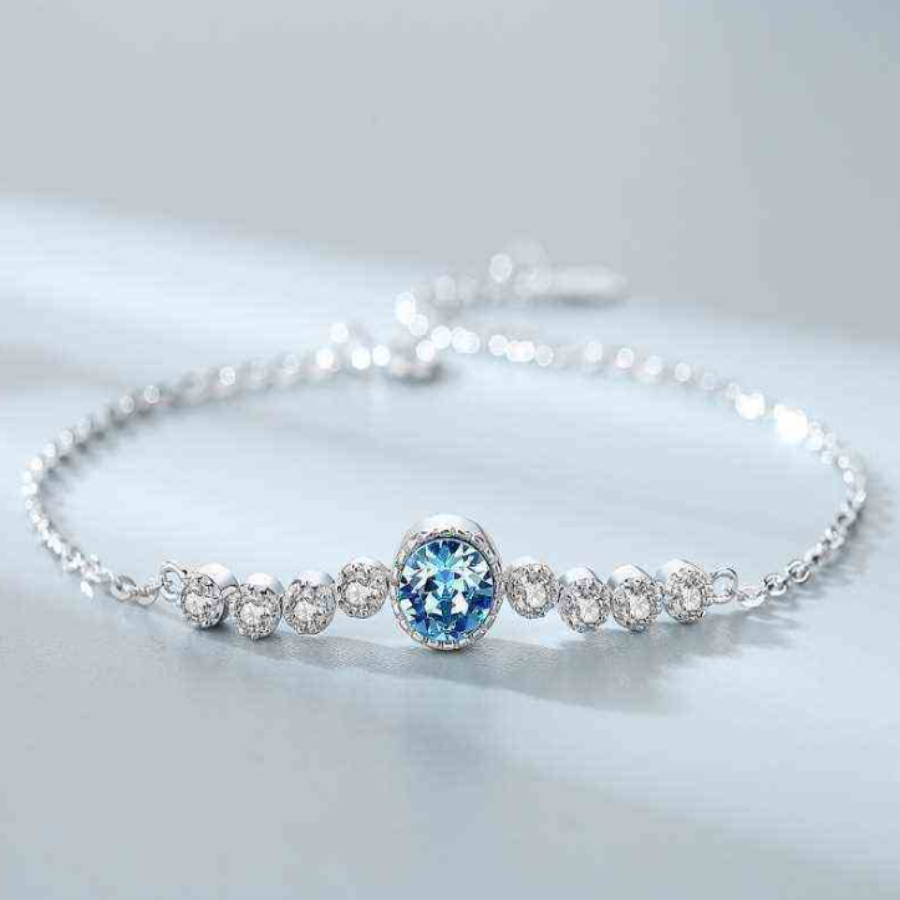 Sterling Silver Bracelet with Aquamarine Cubic Zirconia Gemstones